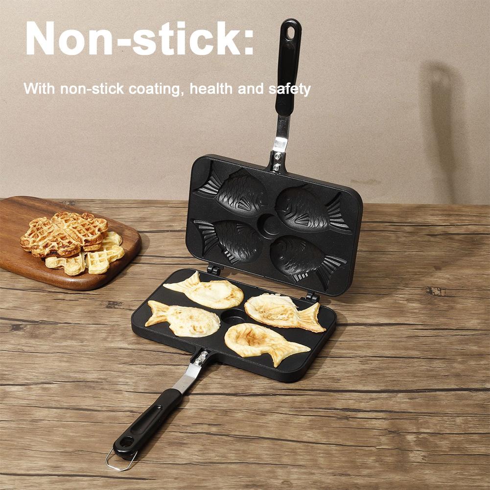 Four Fish Shaped Non Stick Japanese Pancake Pan for Taiyaki Baking and Waffle Making In Your Kitchen