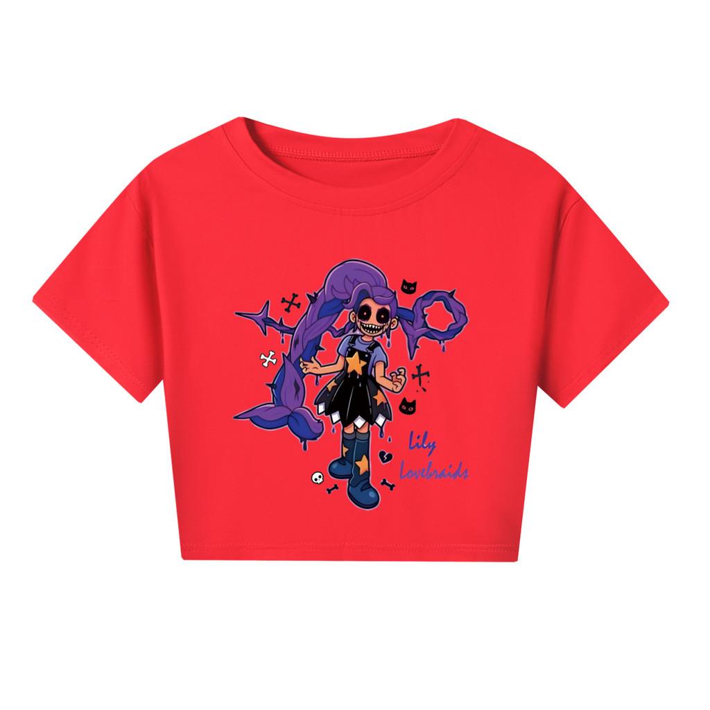 

5602 Kids Girls Lily Lovebraids Print Short Sleeves Short T-Shirt Crop Top 160cm