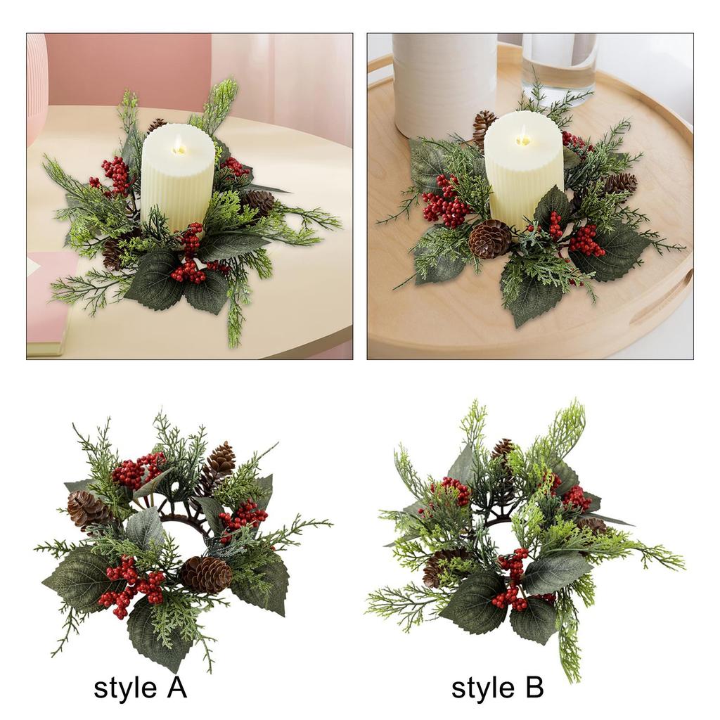 Säulenkerzenring Kranz Schnee-Kiefer Rustikal Rote Beeren Kranz Grünzeug Kranz für Hochzeit Festival Mittelstücke Weihnachtsdekoration