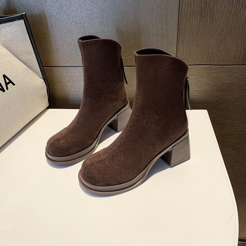Beige Retro Detachable Boots Thick Heel Martin Boots Women's 2025 New Spring and Autumn Height-increasing and Thin Knight Boots