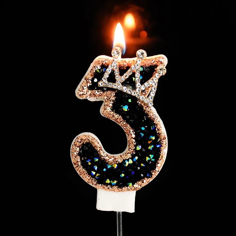 Glitzernde Schwarze Geburtstagskerzen 3D Zahlen 0-9 Kuchenaufsatz für Erwachsene Kinder 1. Geburtstagsparty Dekoration Zubehör DIY Backen