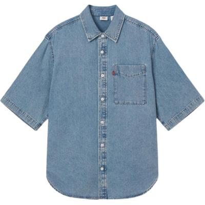 Levis Cool Series Locker Bequem Vielseitig Polo Denim Kurzarmhemd Herren Hemden Blau 002WR-0001