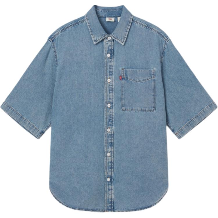 Levis Cool Series Loose Comfortable Versatile Polo Denim Short Sleeve Shirt Men Shirts Blue 002WR-0001