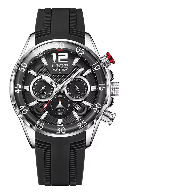 LIGE Fashion Mens Watches Top Luxury Silicone Sports Watch Men Quartz Clock Waterproof Wristwatches Relogios Masculino+Box