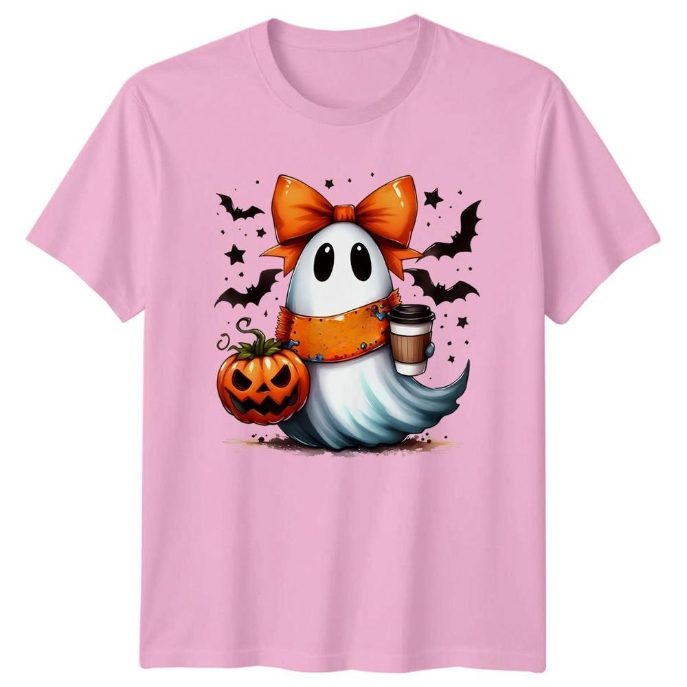 Cute Ghost Pumpkin Coffee Autumn Halloween Unisexs Unisexs Graphic Tee