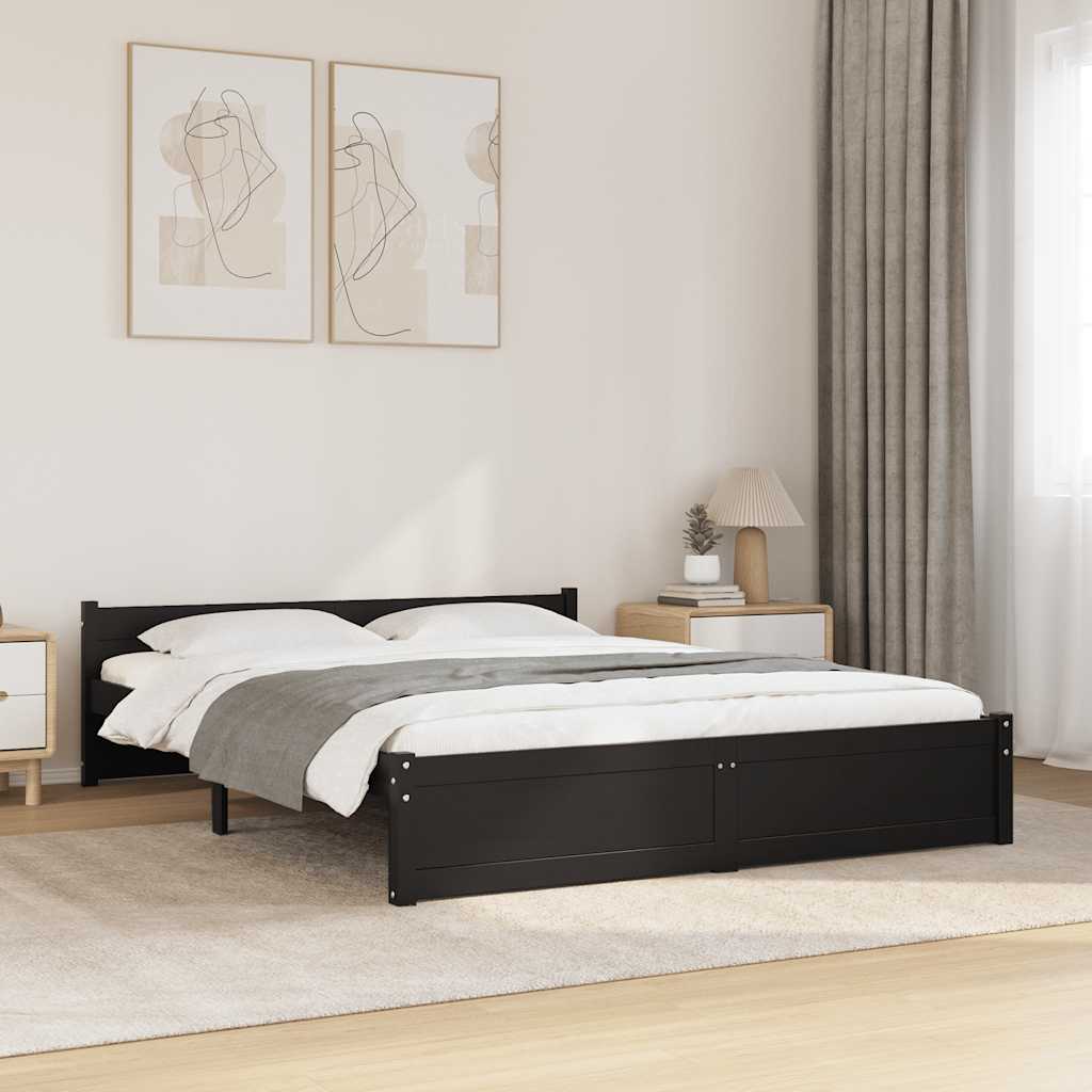 Solid Wood Bed Black 135 x 190 cm