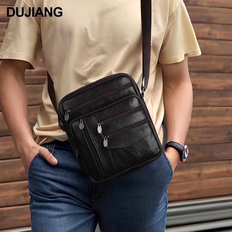 Férfi Eredeti Bőrből Készült Függőleges Oldaltáska - Nagy Kapacitású, Felső Réteg Marhabőrből, Alkalmi Kültéri Válltáska