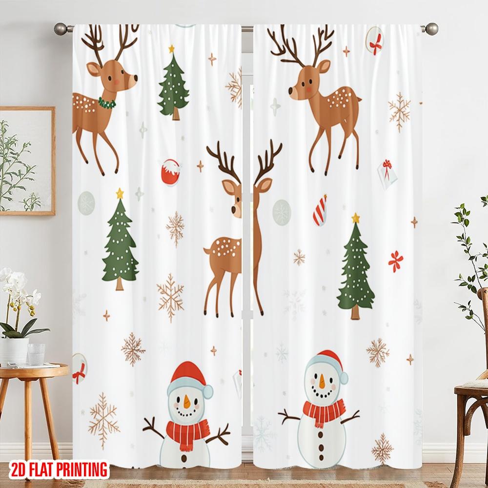2pcs,2D plane printing Pattern Curtains Cute Reindeer Snowman Christmas (2) Versatile Fabric (without rod) Gifts Perfect for