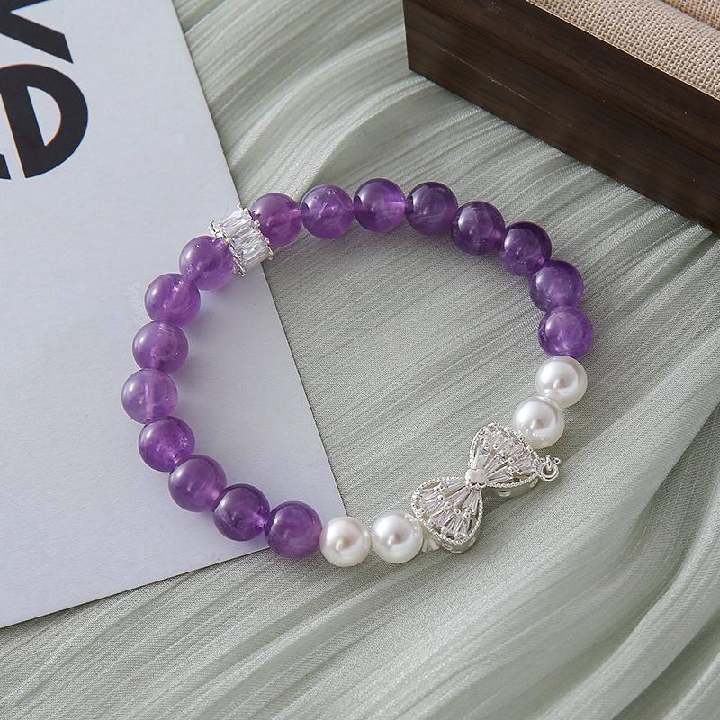 

Natural 8MM amethyst bracelet, white crystal strawberry crystal bracelet. Bangles Women Fashion Jewelry accessories Gift аметист