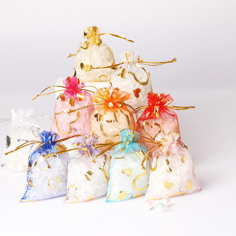 50pcs Love Heart Organza Bags Wedding Gift Christmas Bags Tulle Favor Sack Jewelry Popular Drawstring 7X9 9X12 11X16 13X18cm