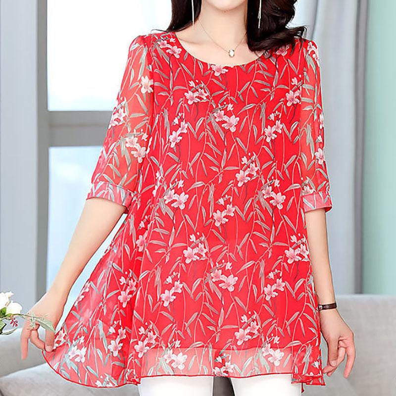 Damska letnia koszulka z krótkim rękawem, okrągły dekolt, damska bluzki, szyfonowa koszula, rękawy