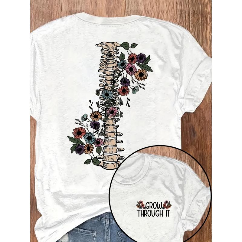 

GROW bone flower pattern, fashionable women s top T-shirt XL