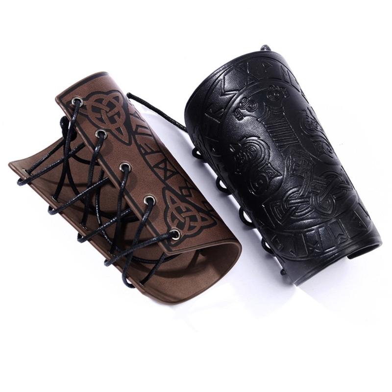 Medieval Armor Men Cosplay Arm Warmers Lace-up Viking Pirate Knight Gauntlet Wristband Bracer Steampunk Accessories