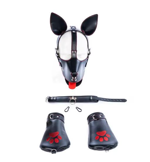 Dog Display Leather Bondage Kit Adjustable Choker Restrain Hand Foot Games Harness for Men Women Couples Game Sex Toys Set