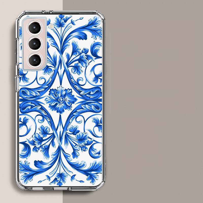 Blue white Porcelain Pattern Phone Case For Samsung Galaxy S25 Edge S24 S23 FE S21 S20 S10 Plus S22 S26 Ultra Cover Clear Cases