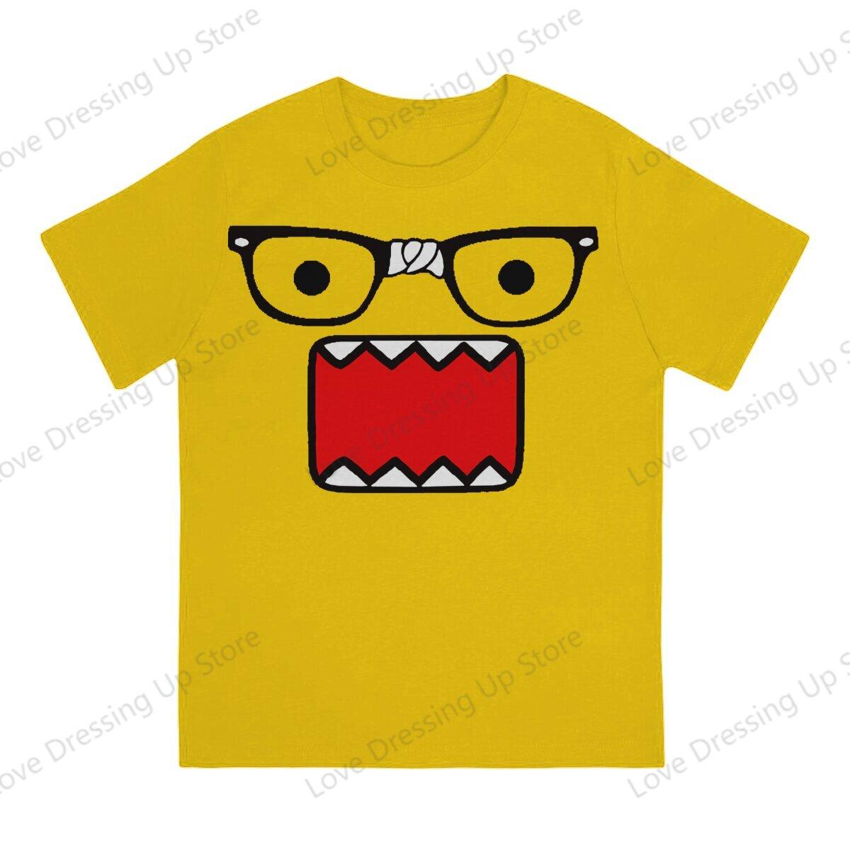 Comfortable season Domo Kun Print Grappig T-shirt met Korte Mouwen Heren Dames Veelzijdig Koppel Tops L geel