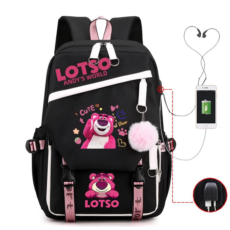 Strawberry Bear Lightweight Ridge Protection Student School Bag Usb Trend Reduction Backpack Campus Leisure