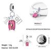 Maleta Rosa Colgante Unicornio de la Suerte Plata 925 Charm Ajuste Pulsera Fasion Original Collar Fabricación Joyería de Moda Regalo 2023 Nuevo
