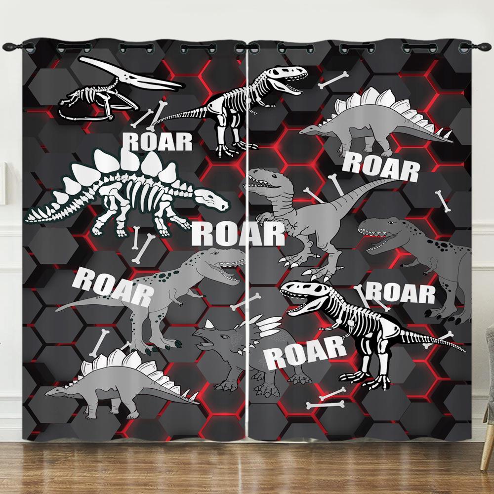 Curtain Cartoon Dinosaur Chameleon 3D Digital Printing Blackout Curtain Punching