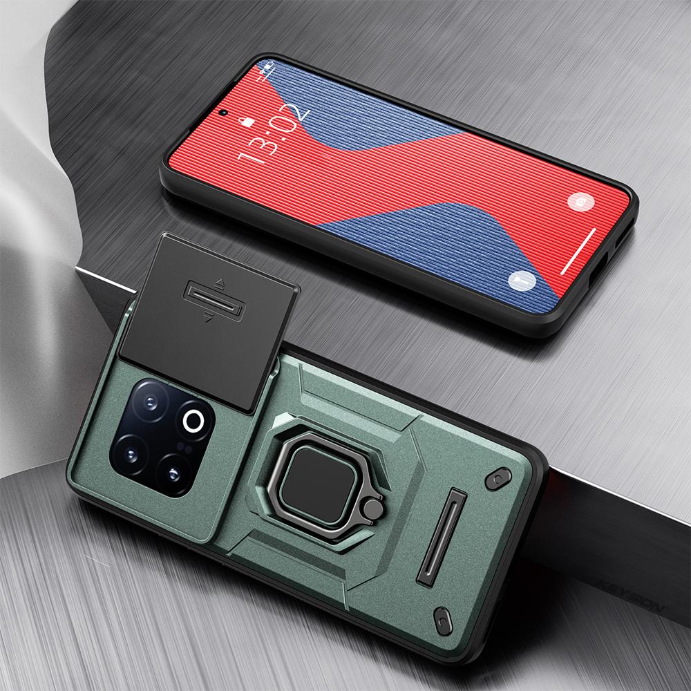 

KEYSION Противоударный защитный чехол для IQOO 13 5G Slide Push Pull защитное кольцо для объектива камеры подставка для телефона задняя крышка для IQOO 13 5G for IQOO 13 зелёный