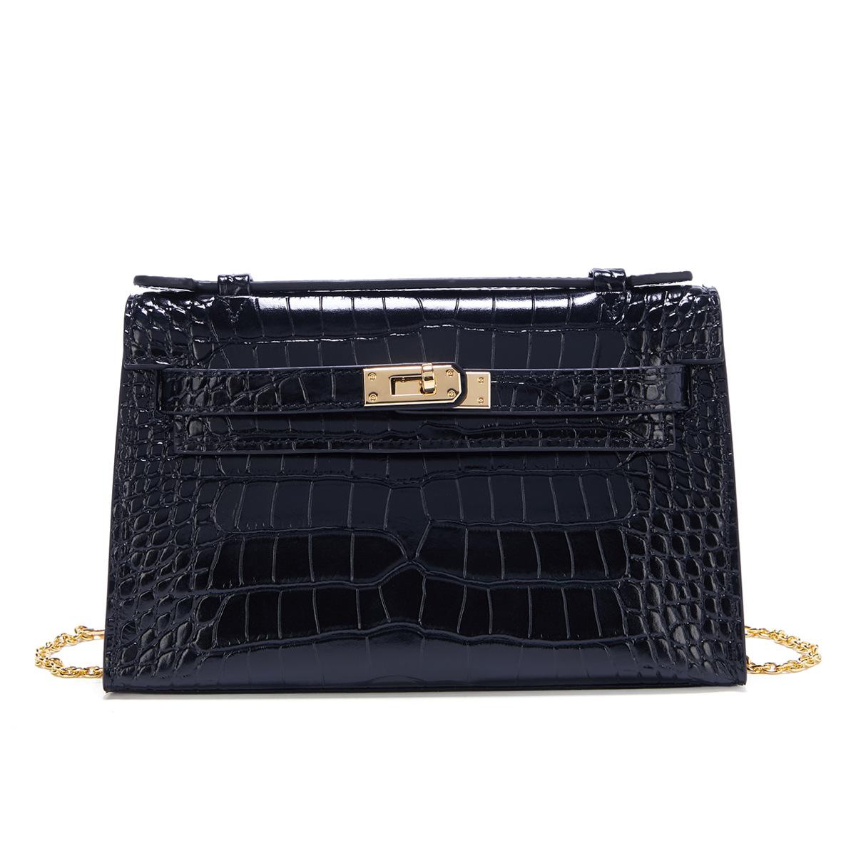 

2025 Новая элегантная ручная банкетная сумка с крокодиловым узором, сумка-цепочка, кожаная мини-сумка через плечо, женская сумка 22x8x14cm чёрный