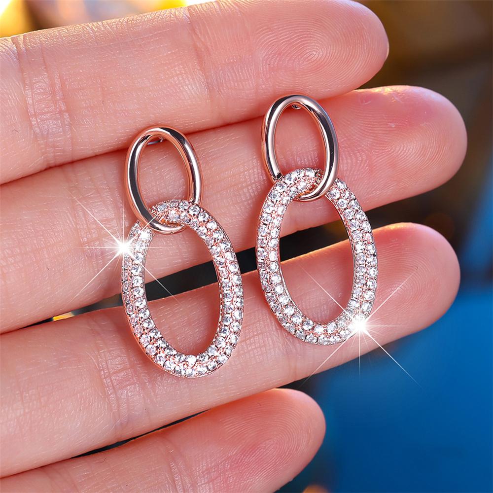 Cute Female Crystal White Black Zircon Stud Earrings Vintage Rose Gold Color Party Wedding Jewelry For Women