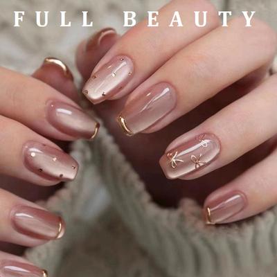 24 peças/caixa unhas postiças de bailarina destacáveis, unhas postiças vestíveis, pontas de unhas tipo olho de gato, ferramenta de manicure, unhas de pressão