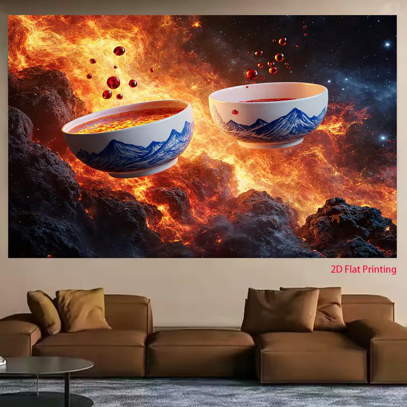 2D Fiery Lava Flow Bowl Backdrop Volcano Theme Photography Background for Parties