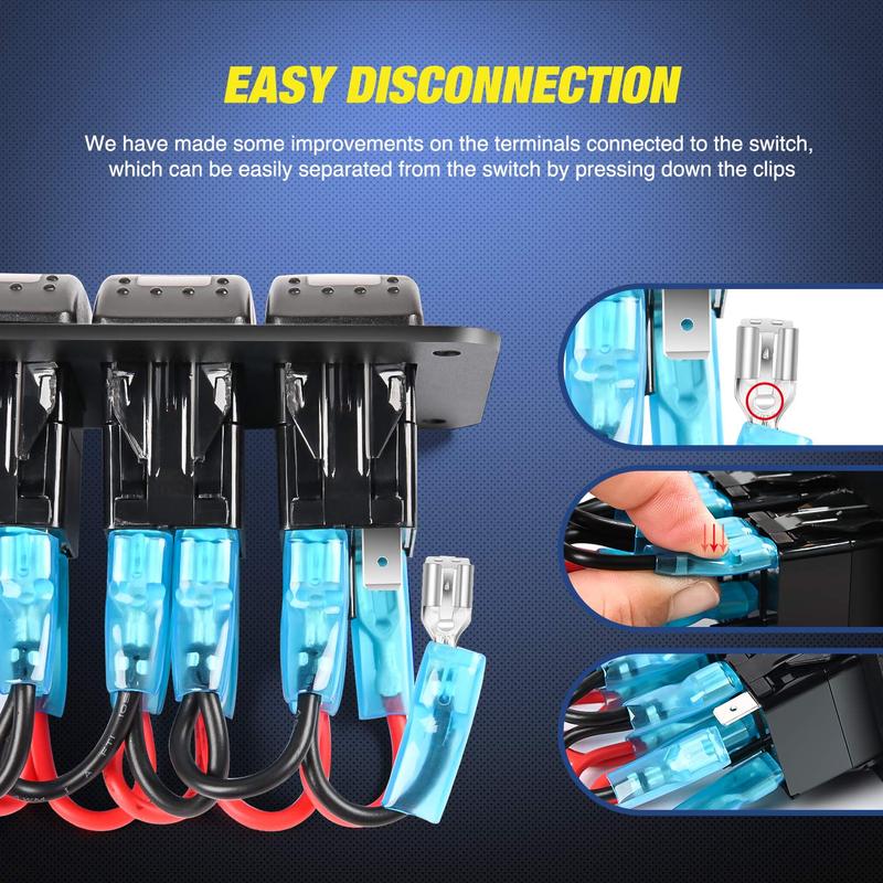 6 Gang ON Off Rocker Switch Panel 12V Voltmeter Dual USB Charger 3.0 Cigar Lighter For RV Truck Boat