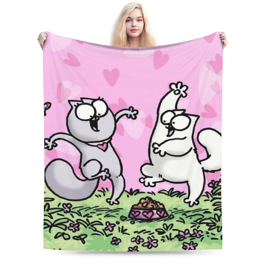 Simons Cartoon Cat Print Blanket For Men Women Warm Cozy Fluffy  Throw Blankets for Living Room 50x60 Inches Multiple Sizes