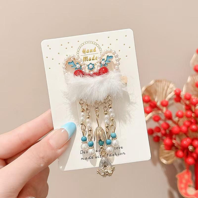 Vintage Enamel Cloud Pearl Hair Clip with Tassel - Elegant Chinese Style Updo Accessory