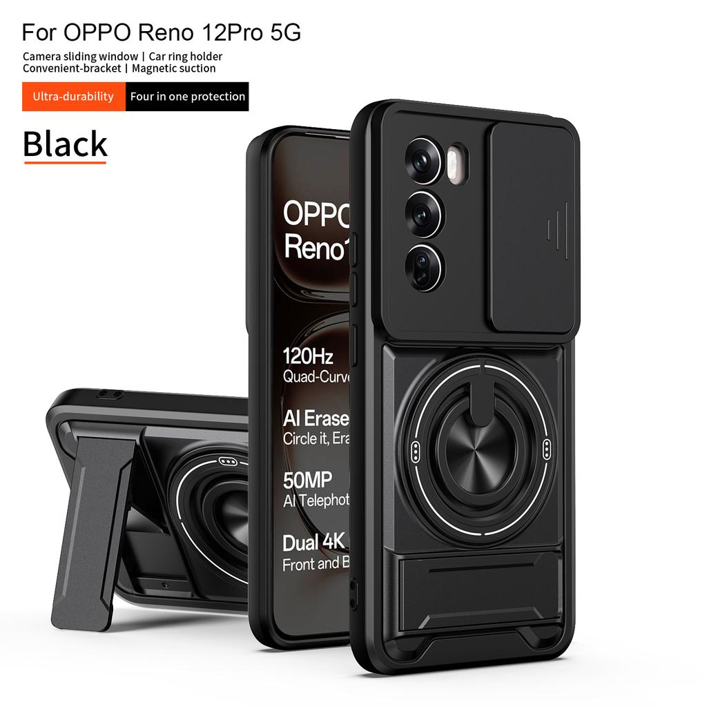 Für OPPO Reno 12 Hülle Oppo Reno12 Pro 5G Cover Handyhülle Magsafe Magnetischer Klapphalter Militärische Panzerung Kamera Schutzhülle