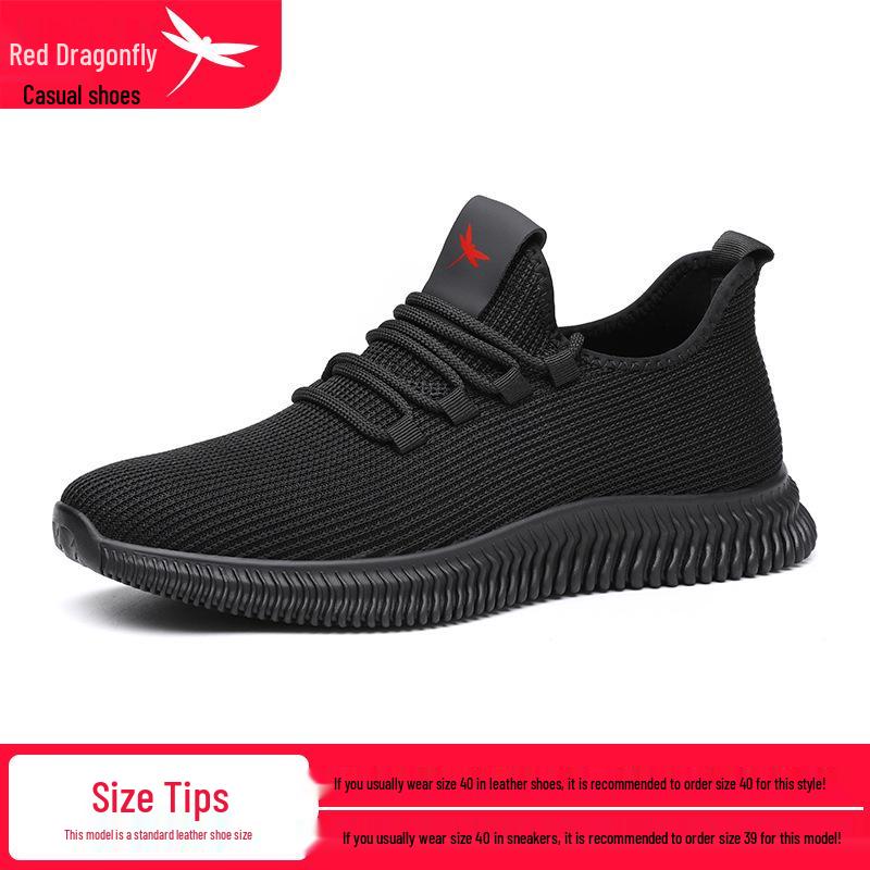 Red Dragonfly Men s Flyknit Black Running Shoes—Breathable, Soft Sole Sporty Casual Shoes for Summer. 44
