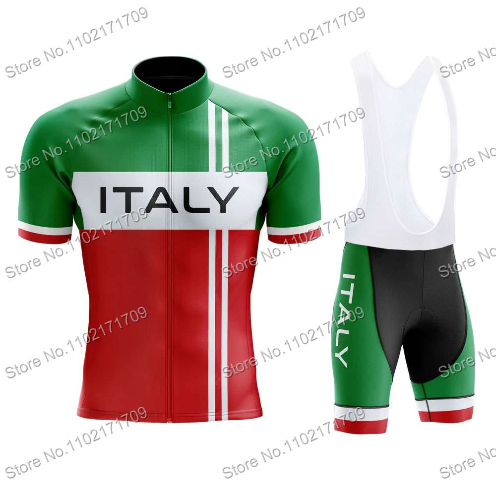Set Maglia Ciclismo Classica Squadra Italia Uomo Donna Bandiera Italia Abbigliamento Ciclismo Bianco Verde Nero Maglia Bici da Strada Completo MTB Ropa