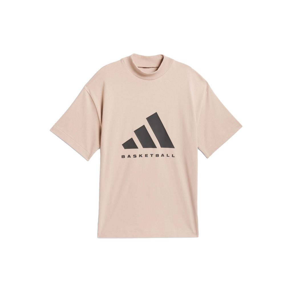 Adidas Alphabet Logo Print Basketball Knit Sport Crew Neck Short Sleeve T-Shirt Unisex Tops Pearl-Ash IT4509
