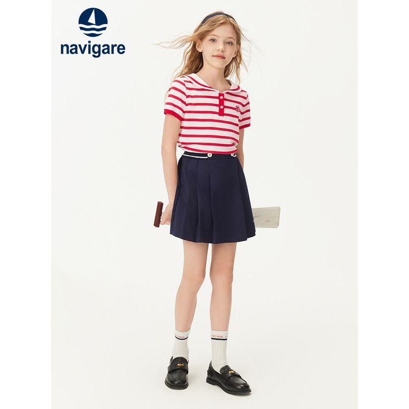 Navigare Italian Sailboat Children's Clothing Girls' Polo Shirt 2026 Summer Thin Children's Striped Top