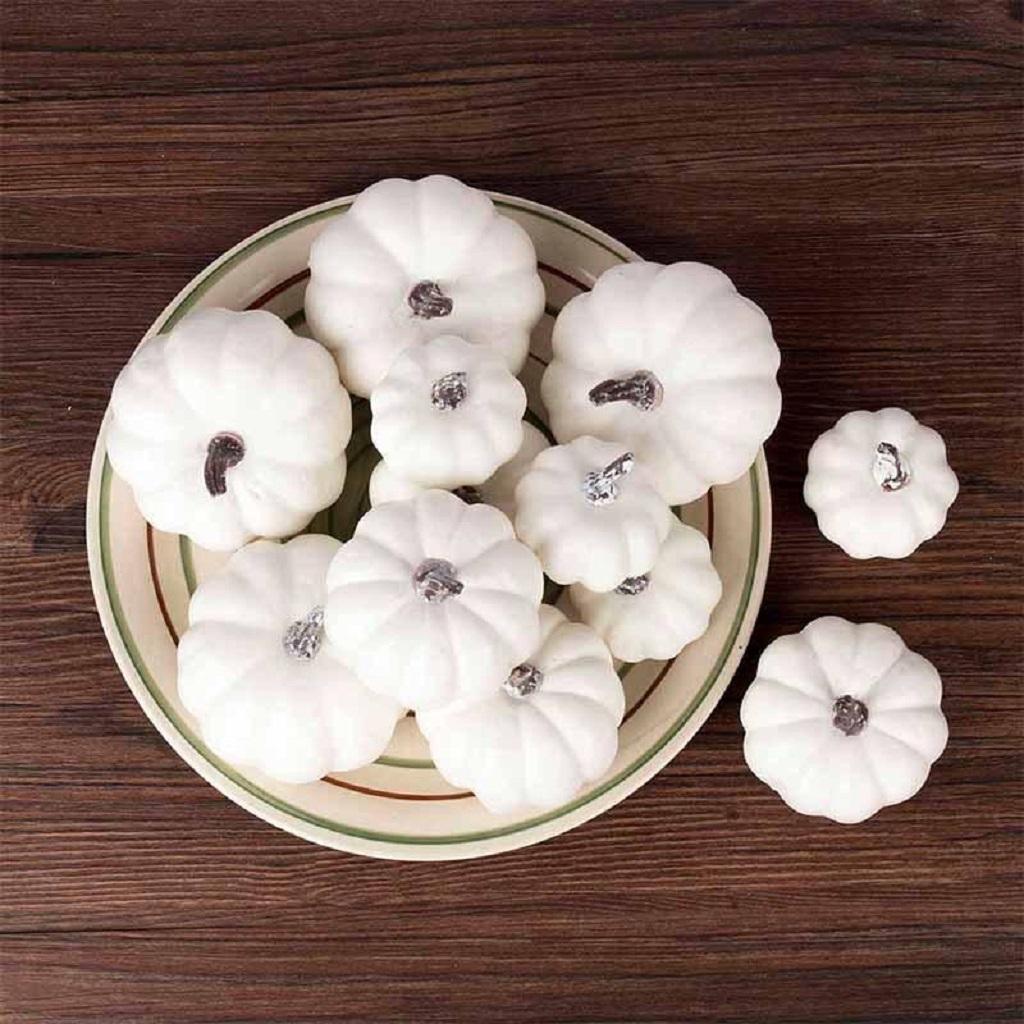 12Pcs Realistic Fall Harvest Small White Mini Artificial Foam Pumpkins for Halloween, Fall and Thanksgiving Decorating