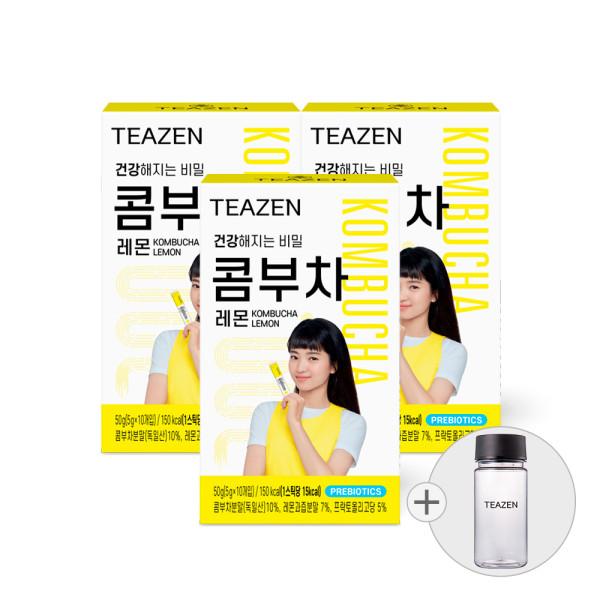 Teazen Kombucha Lemon 10 sticks x 3 boxes (bottle included), Korea Kombucha