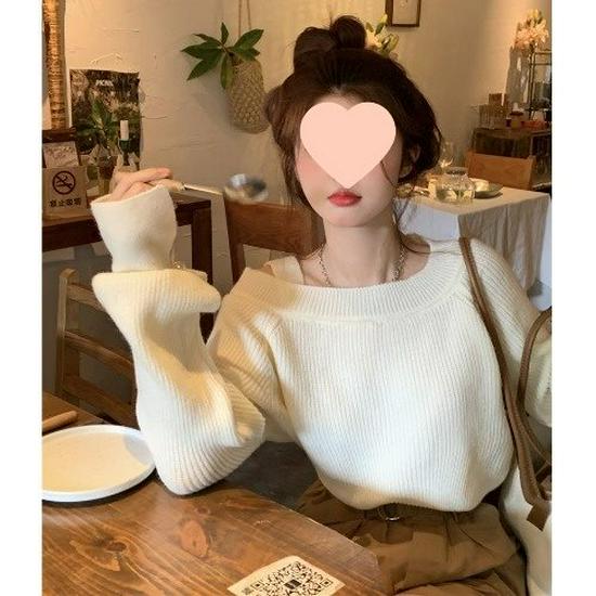 

Внимательный Машинный Свитер с Открытыми Плечами из Мягкого Трикотажа: Женский раннеосенний французский нишевый дизайн, нежный свободный стиль S (Recommended 80-90 jin)