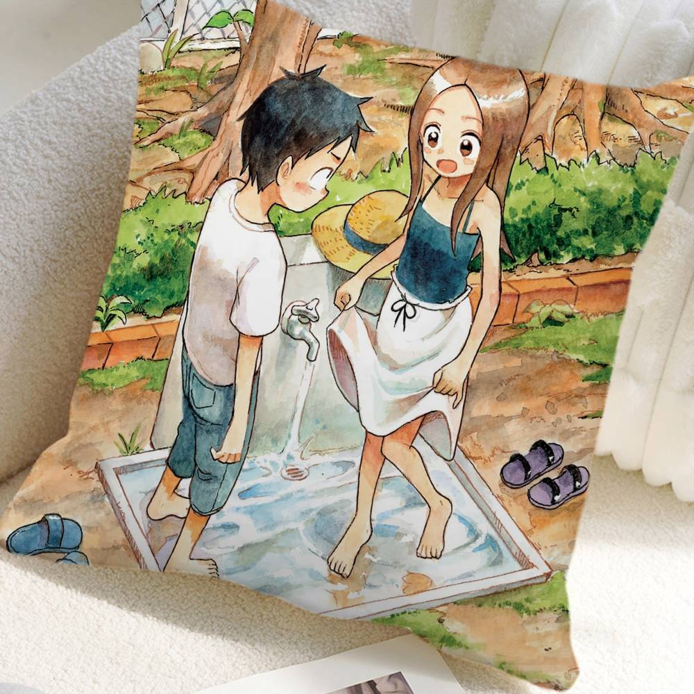 Teasing Master Takagi-san Anime Pillow Case Square Pillow Bedroom Sofa Leisure Comfort Cushion Car Home Decoration