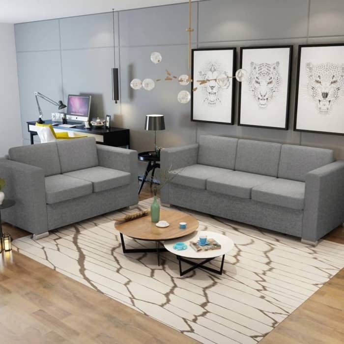 Ensemble de canapés - vidaXL - 2 pièces - Tissu - Gris clair - Fixe