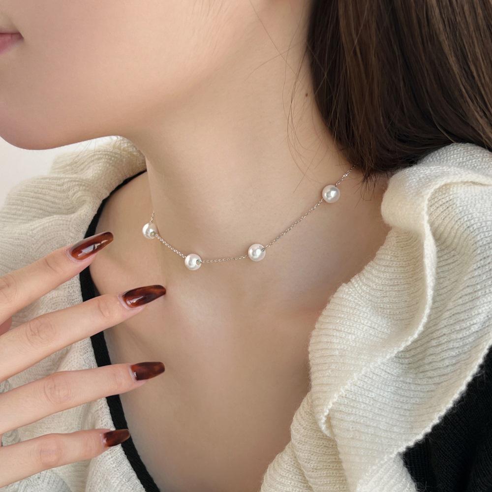 Korean Style S925 Sterling Silver Beaded and Layered Pearl Necklace for Women - Elegant Sweater Chain Accessory