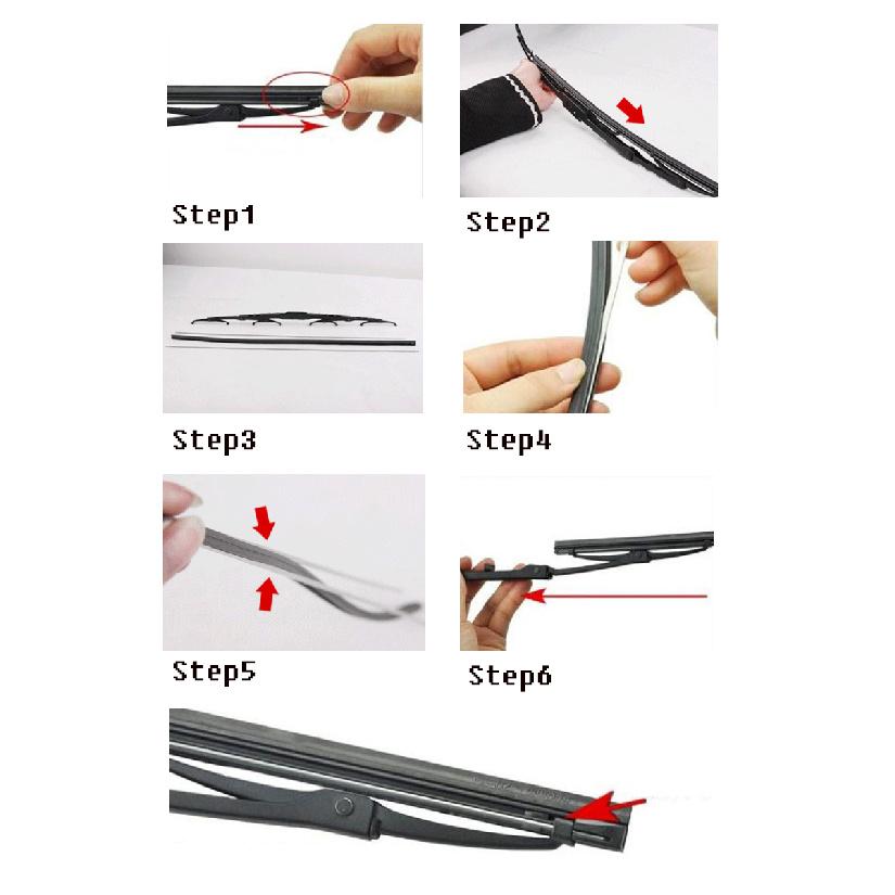 2Pc No Cutting Car Metal Wiper Blade Refill 6mm 14" 16" 22" 24" 26" Windshield Windscreen Wiper Refills Replacement Rubber Wipers Blades 3