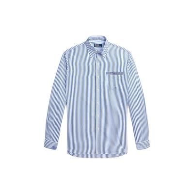Polo SS24 Полосатая однобортная рубашка с длинным рукавом и накладным воротником, мужские рубашки синего цвета MNPOWOV16823440-400
