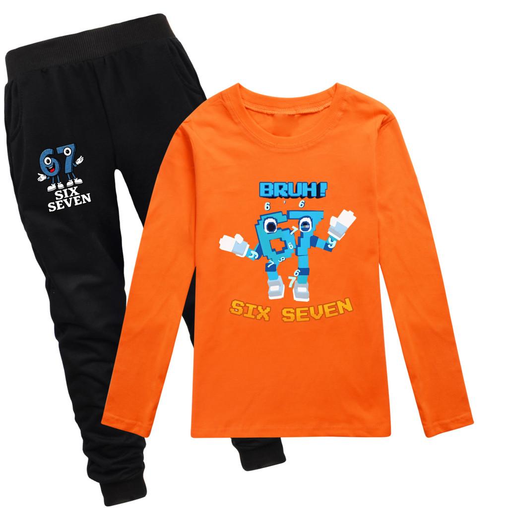 

5223 Дитячий Набір одягу для Хлопчиків та Дівчаток Футболка з Принтом Steal a Brainrot 67 та Штани 160cm помаранчевий