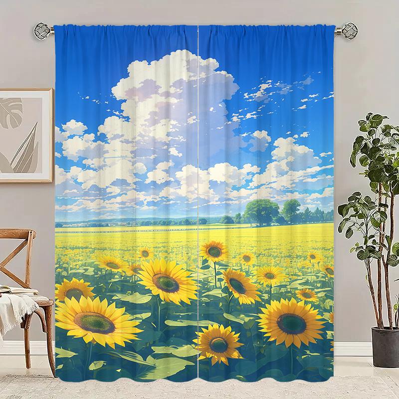 Outdoor Landscape Printed Curtain Polyester Suitable Home Decoration Excluding Poles Set Of 2 Artistic Made Washable