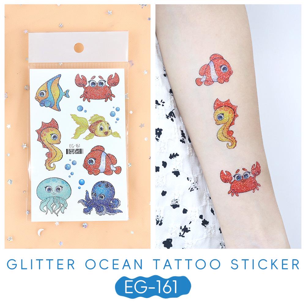 2023 Ruikalong Su Geçirmez Parıltılı Deniz Hayvanı Karikatür Dövme Çıkartmaları Çocuklar İçin