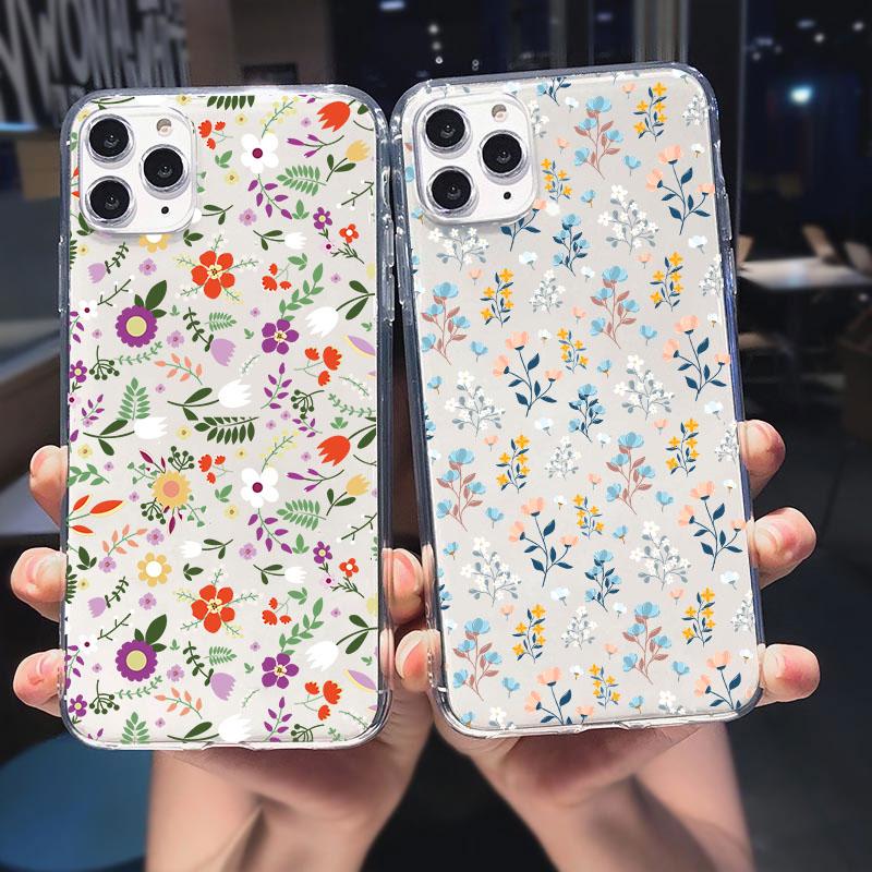 Luxury Daisy Flower Leaf Pattern Phone Case For iPhone 17 15 14 16 13 12Mini 11 Pro Max XS XR 7 8Plus Transparent Soft Cover Bag