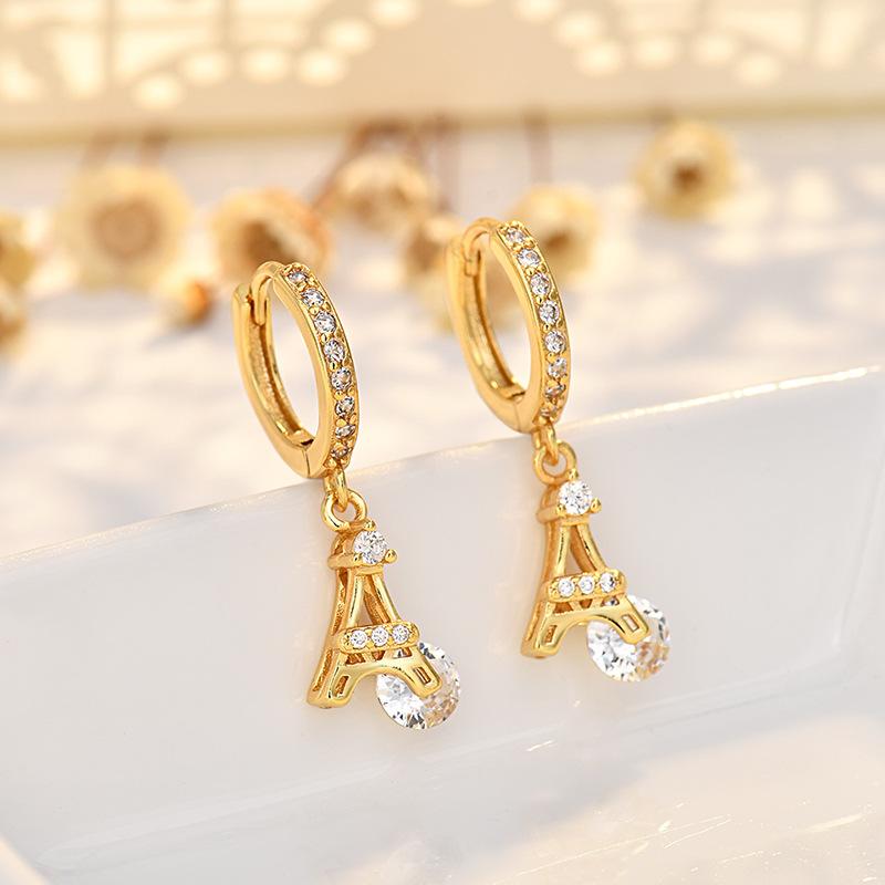 Fashionable Micro-inlaid Zircon Paris Tall Earrings Light Luxury Niche Individual Earrings High-end Earrings