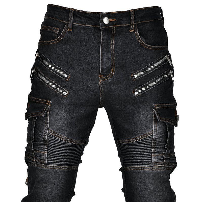 Mens Motorcycle Riding Pants With Knee Protection Reinforced Silicone Padding Casual Retro Biker Jeans Wear